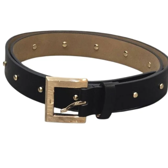Michael Kors Studded Black & Gold Leather Belt - 33.25-39.25” Length $78 New 80s Vintage Black Gold Studded Rhinestone Belt by Michael  main image 4